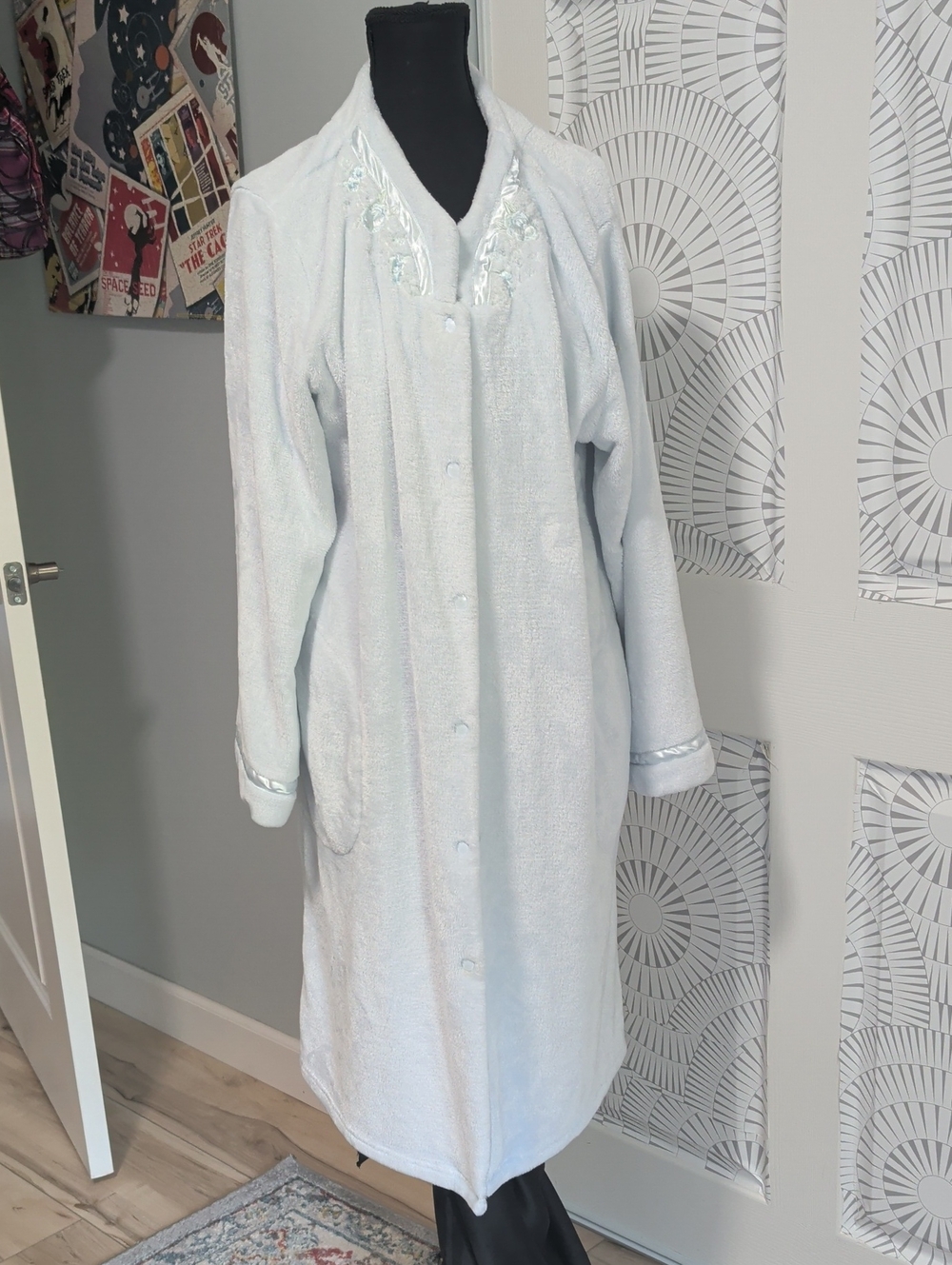Vintage Snap Up Light Blue Fleece Robe